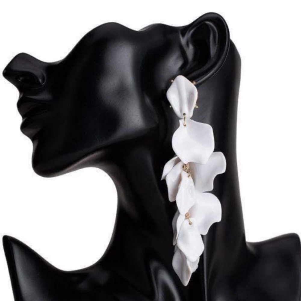 Womens Tassel White Flower Petal‎ Dangle Long Earrings Jewelry